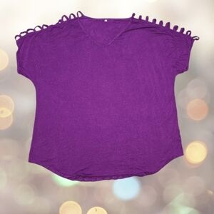 Purple V-Neck Blouse Size 4XL Stretch Viscose Top